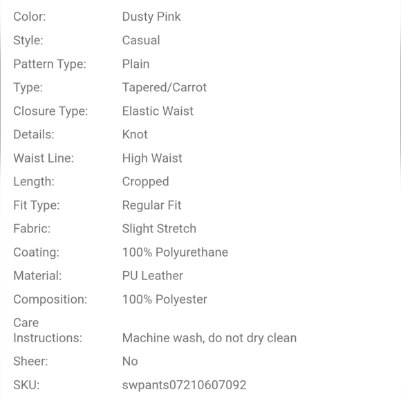 SHEIN Dusty Pink Knot Waist PU Leather Pants & Black Mock Neck Geo Mesh Top Set - Picture 8 of 8